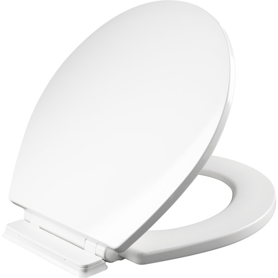 Round Closed Front Toilet Seat – White Enameled Wood With High-Gloss Finish, Includes Hardware