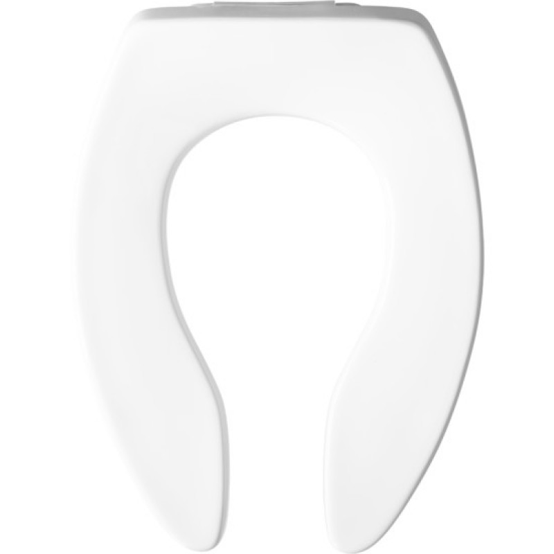 Self Sustaining Elongated Open Front Commercial Plastic Toilet Seat in  White Never Loosens