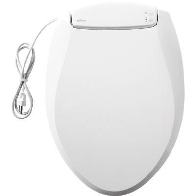 Top view of a Bemis Radiance heated toilet seat with electrical cord