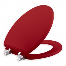 Red wood Bemis toilet seat with chrome hinges