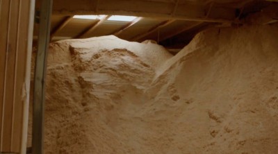 Manufacturing warehouse filled with ground up wood flour