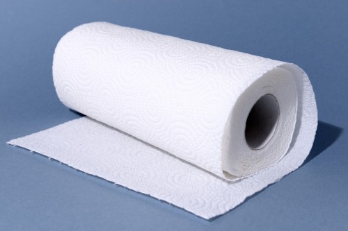 Roll of paper towel on its side slightly unrolled