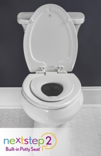 Bemis NextStep Two built in potty seat, face-on view in bathroom
